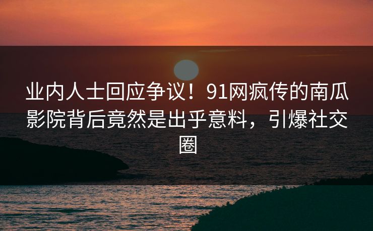 业内人士回应争议！91网疯传的南瓜影院背后竟然是出乎意料，引爆社交圈